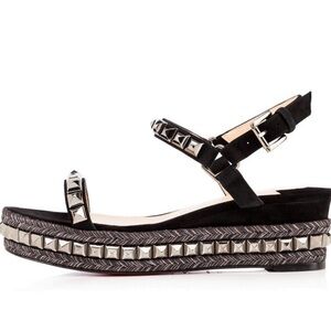 Christian Louboutin Black Cataclou Espadrille Wedge Sandals